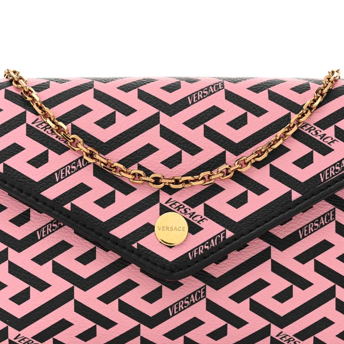 Coated Canvas La Greca Signature Wallet On Chain Black Pink