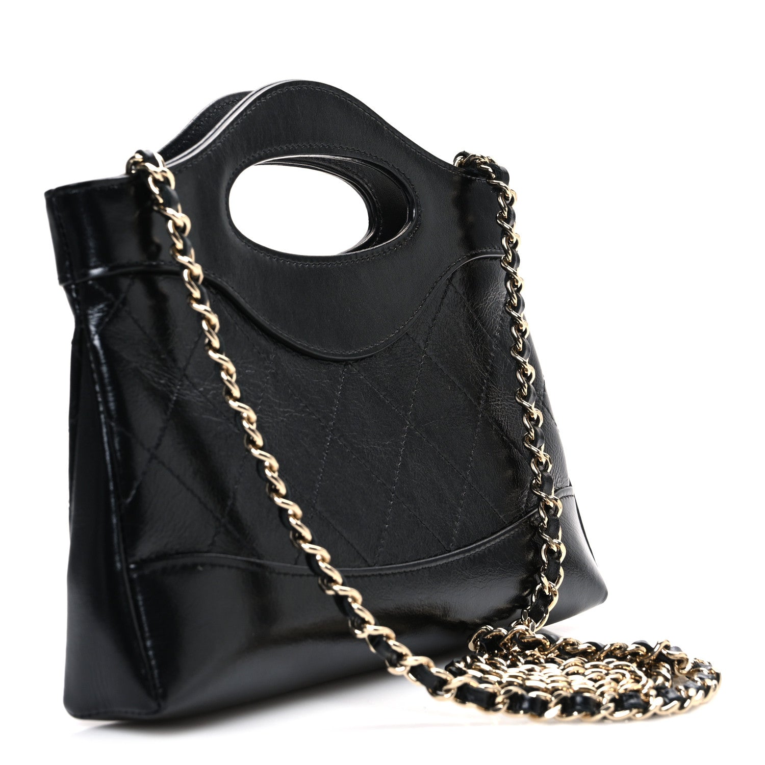 Chanel Shiny Crumpled Calfskin Quilted Nano 31 Shopping Bag Black 3 of 11