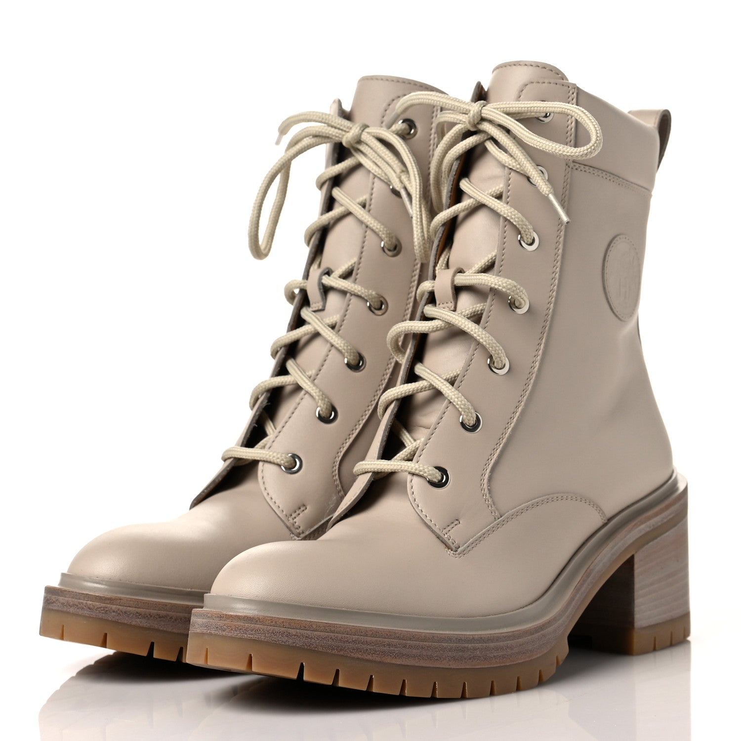 Hermes Calfskin Bridge Ankle Boots 38 Beige Grege 3 of 8