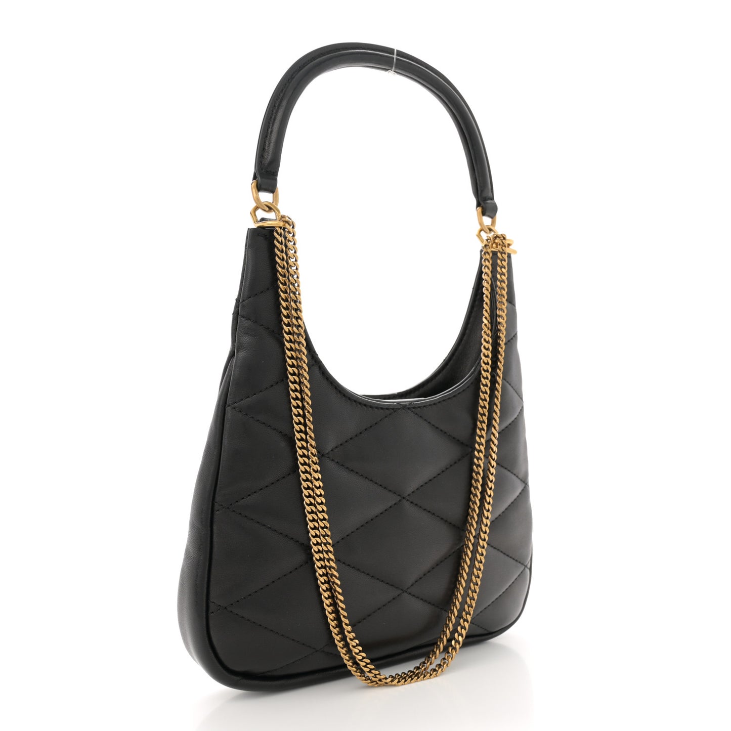 Lambskin Quilted Monogram Sade Hobo Black