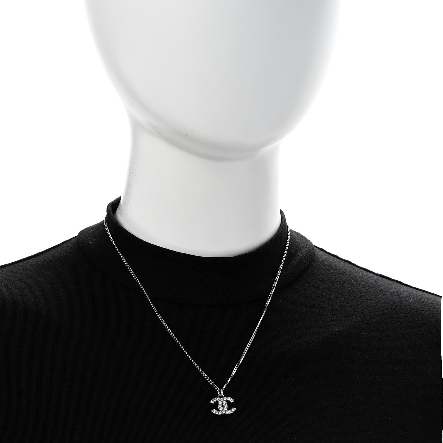 Chanel Crystal Timeless CC Necklace Silver 2 of 7