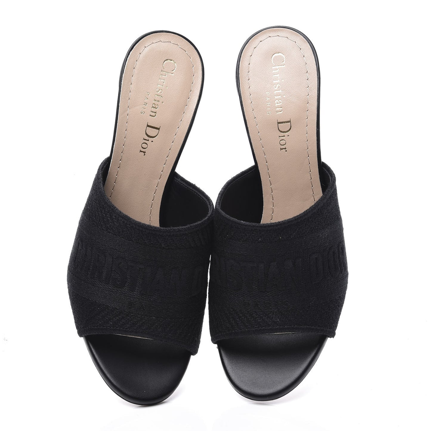 Cotton Embroidered Dway 85mm Slide Sandals 37 Black