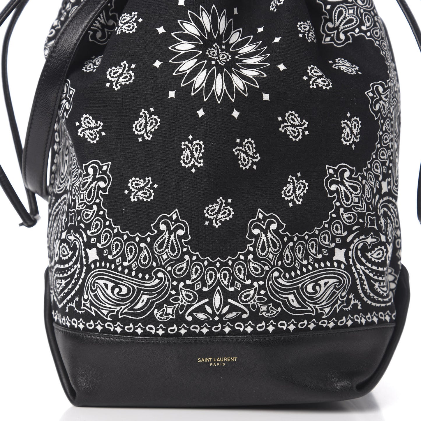 Canvas Calfskin Bandana Teddy Drawstring Bag Black