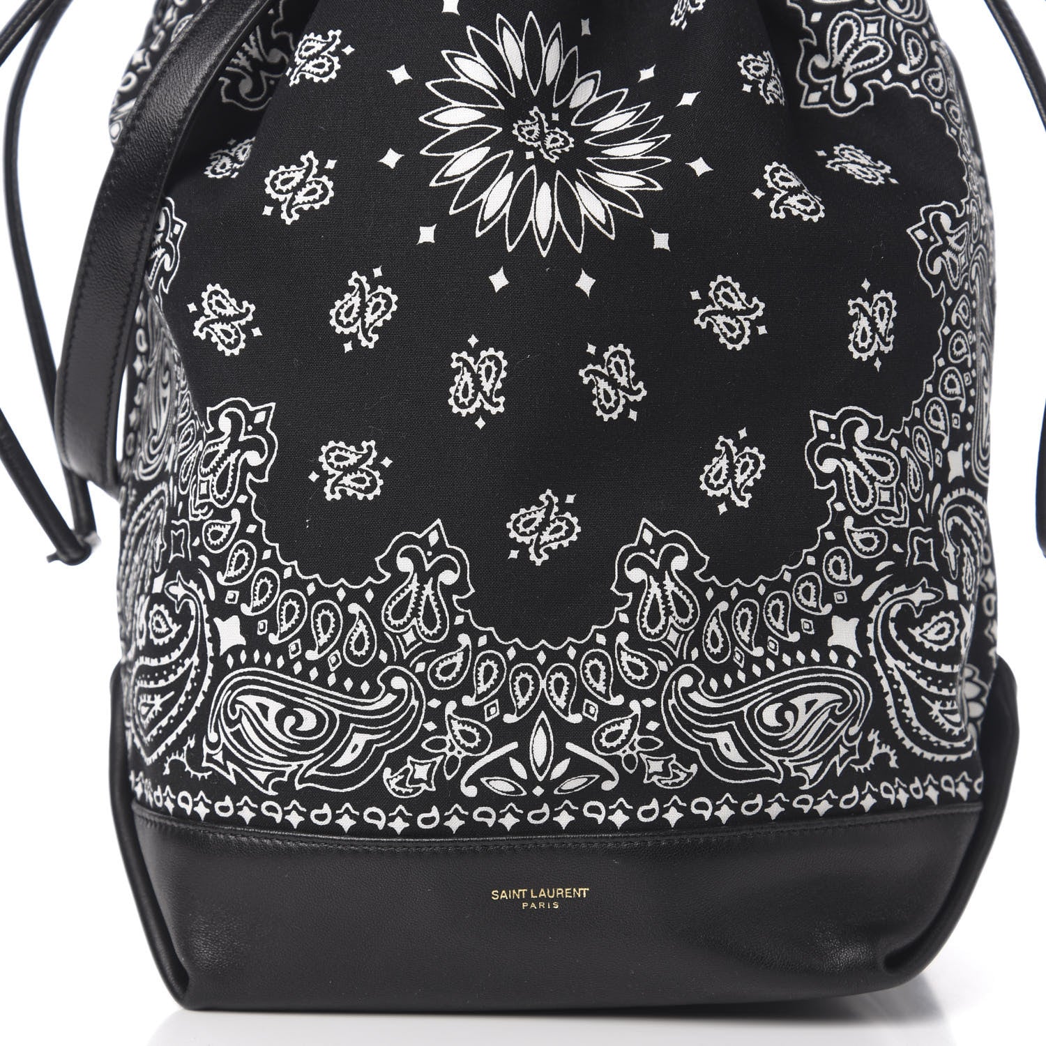 Saint Laurent Canvas Calfskin Bandana Teddy Drawstring Bag Black 9 of 9