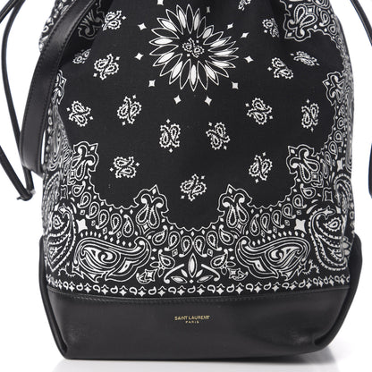 Saint Laurent Canvas Calfskin Bandana Teddy Drawstring Bag Black 9 of 9