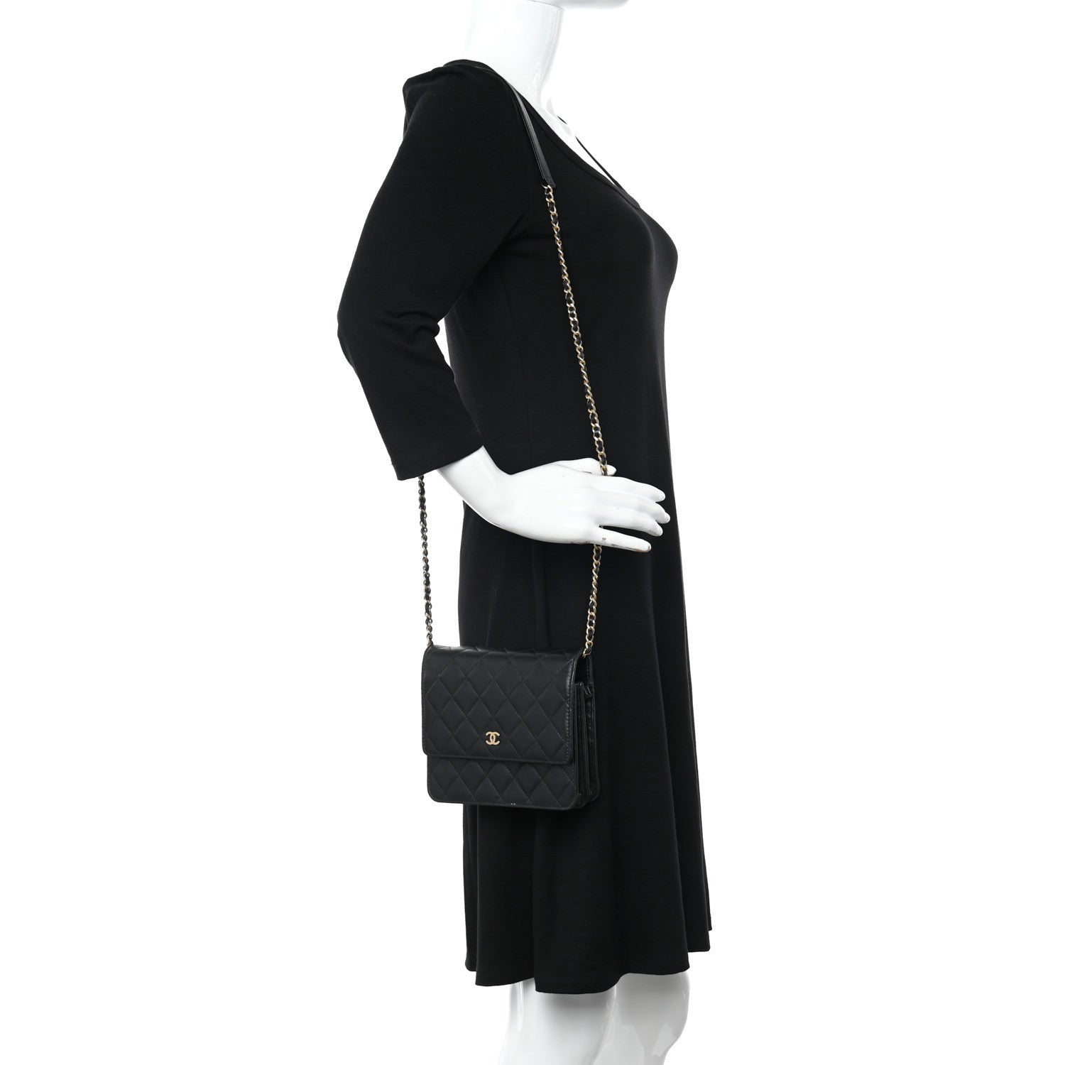 Chanel Lambskin Quilted Square Wallet On Chain WOC Black 2 of 16