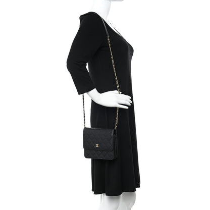 Chanel Lambskin Quilted Square Wallet On Chain WOC Black 2 of 16