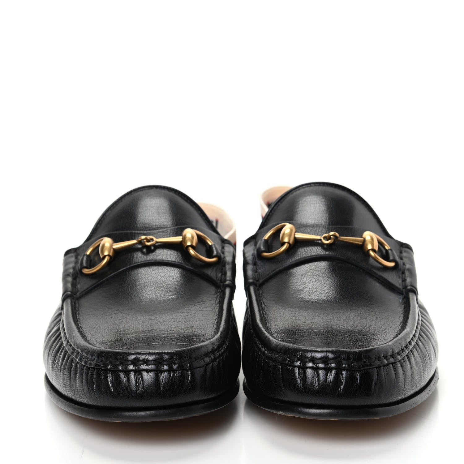 Gucci Goatskin Stripe Mens Horsebit Slingback Slippers 10.5 Black 2 of 11