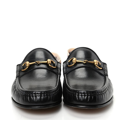 Gucci Goatskin Stripe Mens Horsebit Slingback Slippers 10.5 Black 2 of 11