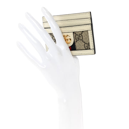Gucci GG Supreme Monogram Textured Calfskin Web Ophidia Card Holder Beige Ebony Mystic White 2 of 7