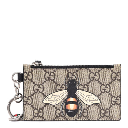 Gucci GG Supreme Monogram Bee Print Key Coin Case Card Holder Beige Black 1 of 9