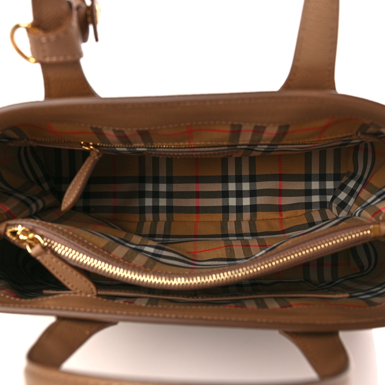 Burberry Derby Calfskin House Check Medium Banner Tote Camel 4 of 7