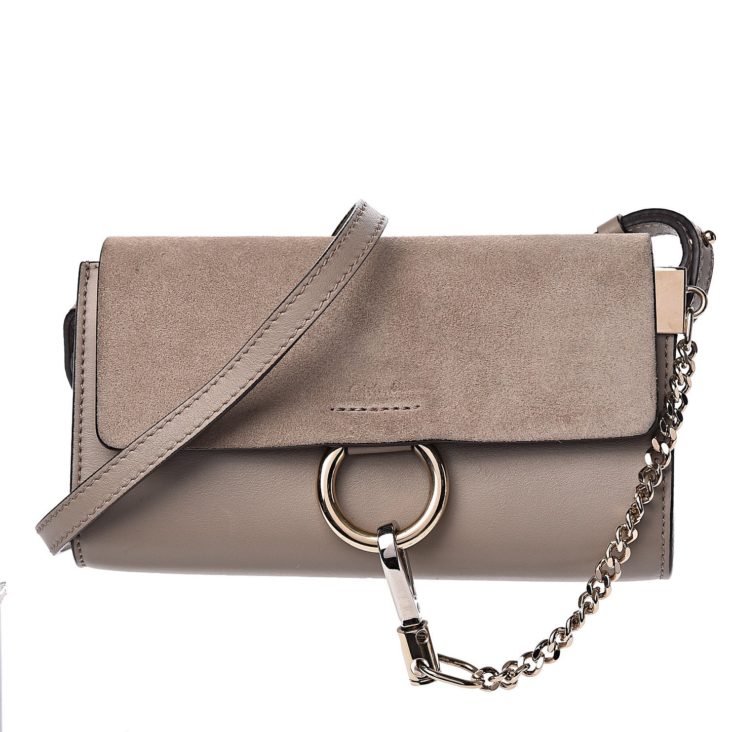 Suede Calfskin Mini Faye Shoulder Bag Motty Grey