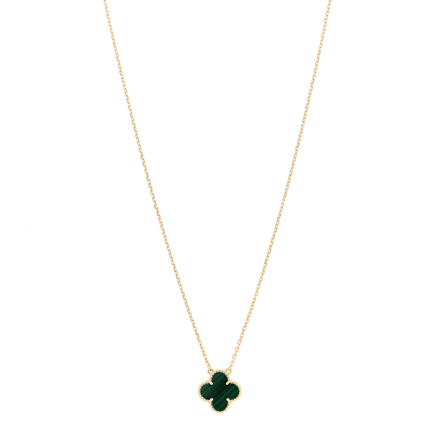 18K Yellow Gold Malachite Vintage Alhambra Pendant Necklace