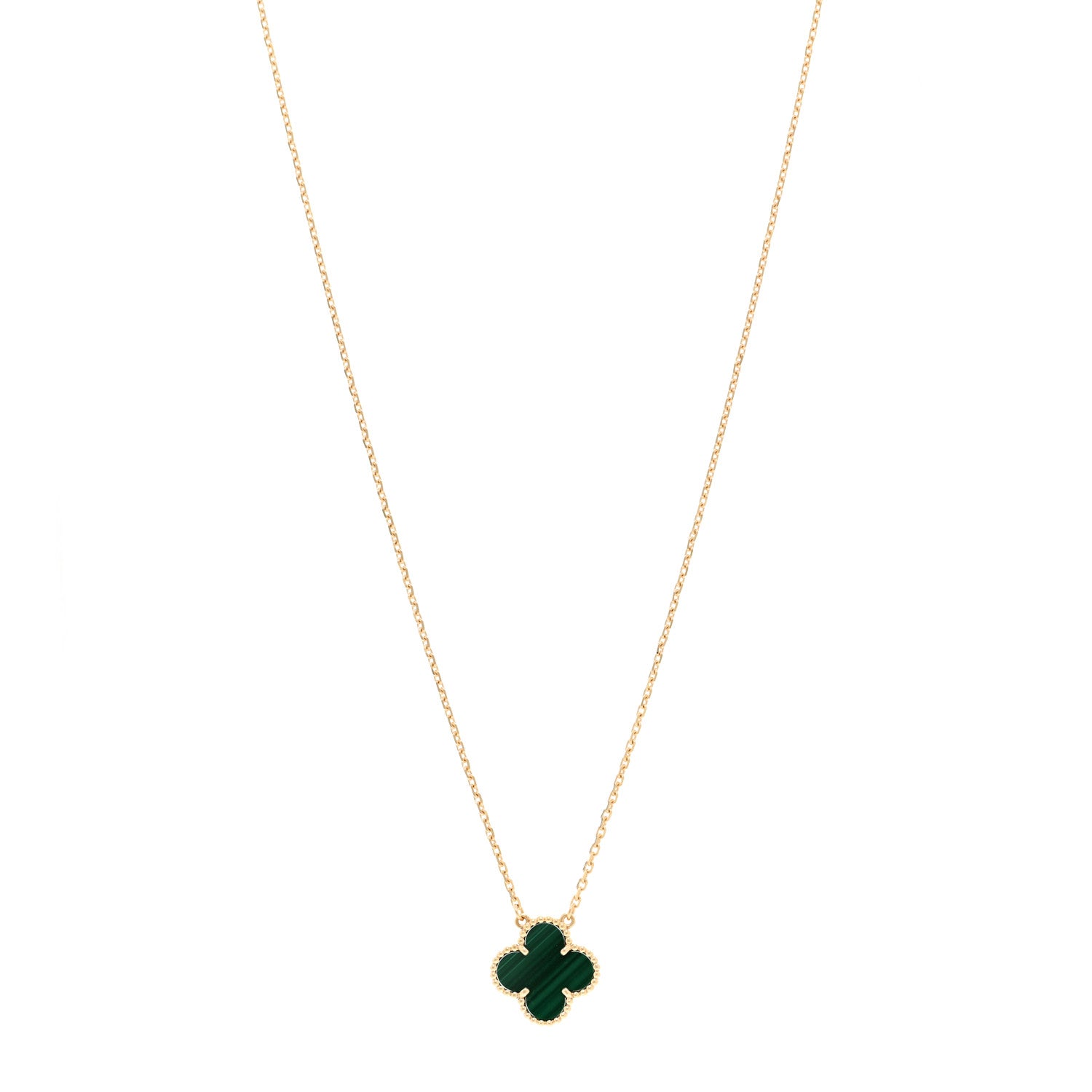 Van Cleef & Arpels 18K Yellow Gold Malachite Vintage Alhambra Pendant Necklace 1 of 4