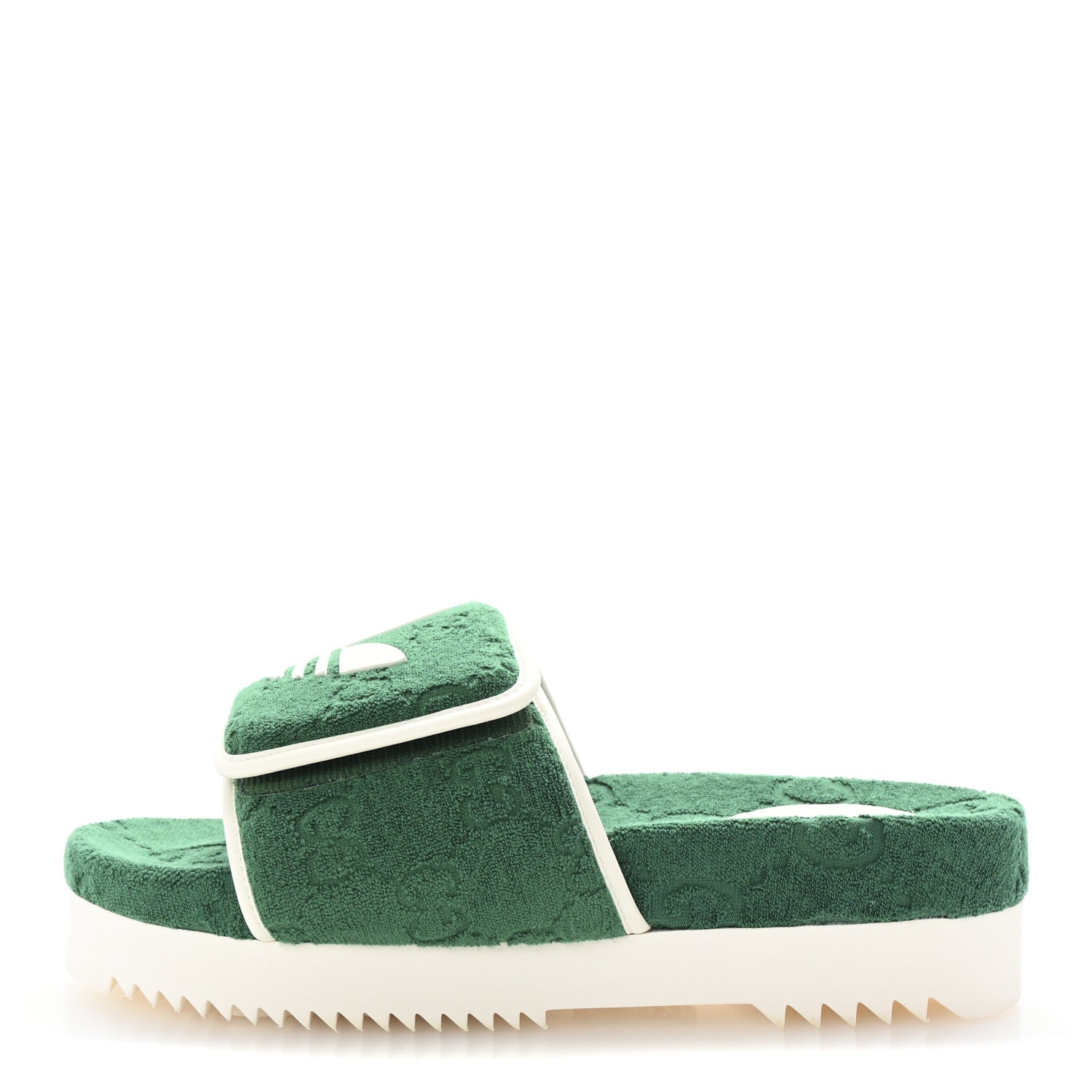 Gucci X ADIDAS Terry Cloth Trefoil GG Monogram Mens Platform Sandals 43 Green 1 of 8