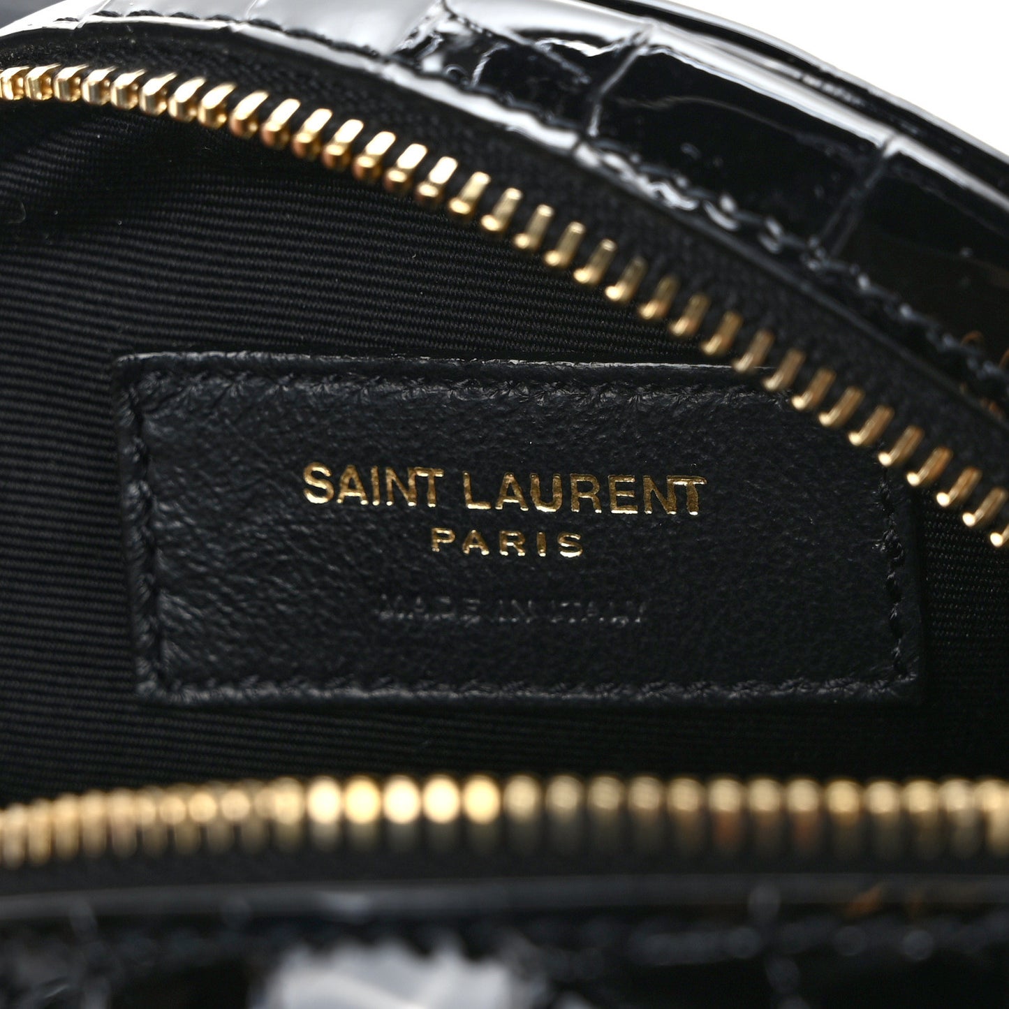 Patent Crocodile Embossed Round Belt Bag Black