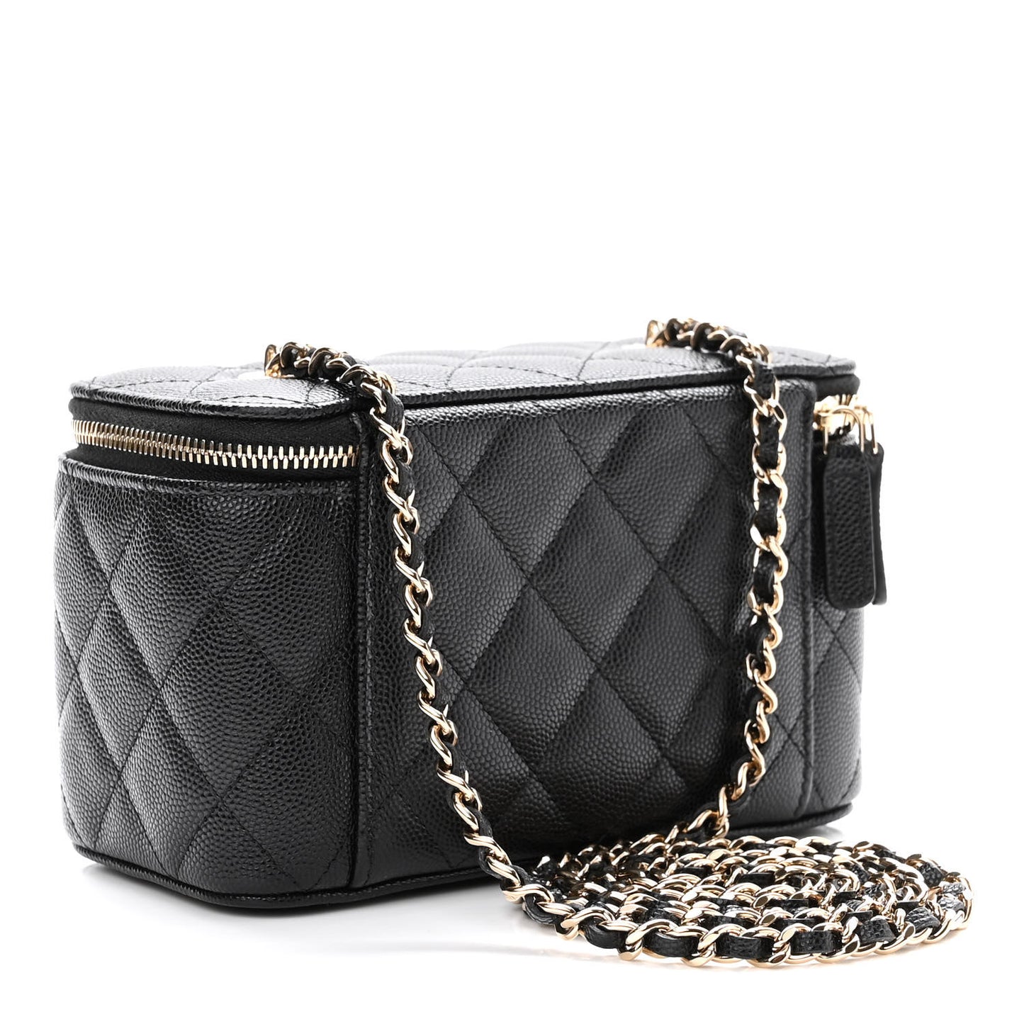 Caviar Quilted Small Vanity Case With Chain Black