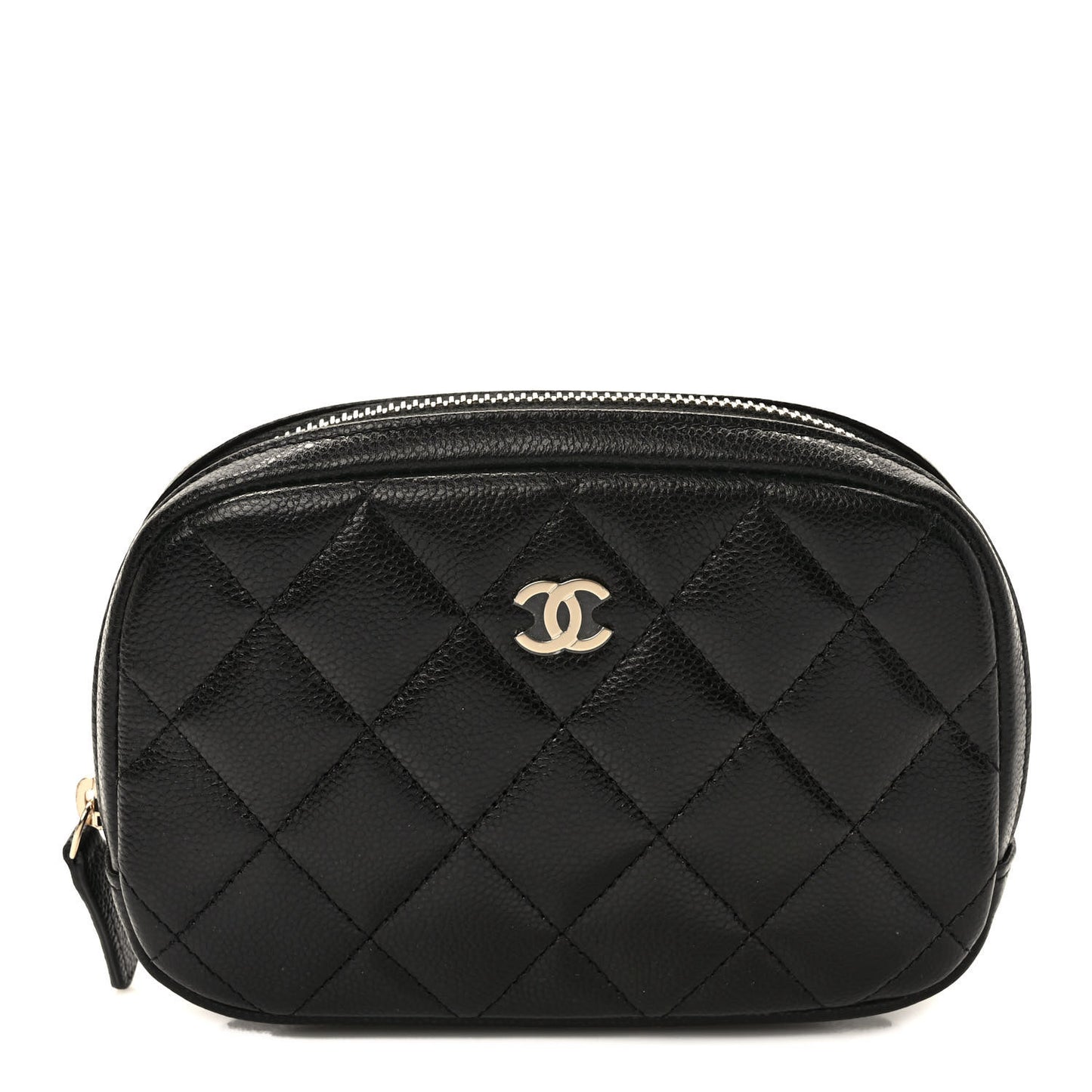 Caviar Quilted Small Curvy Pouch Cosmetic Case Black