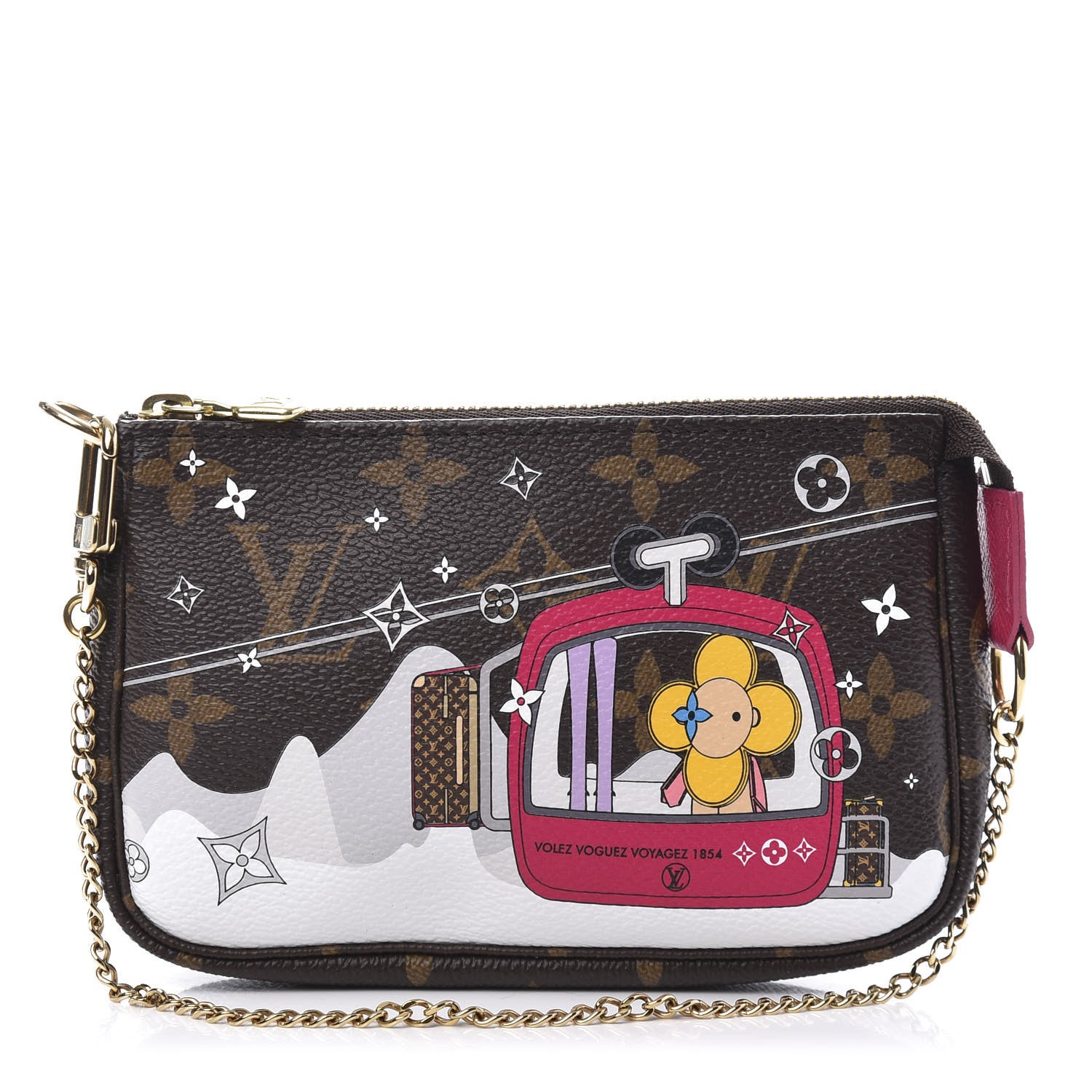 Louis Vuitton Monogram 2019 Christmas Animation Mini Courchevel Pochette Accessories Fuchsia 1 of 10