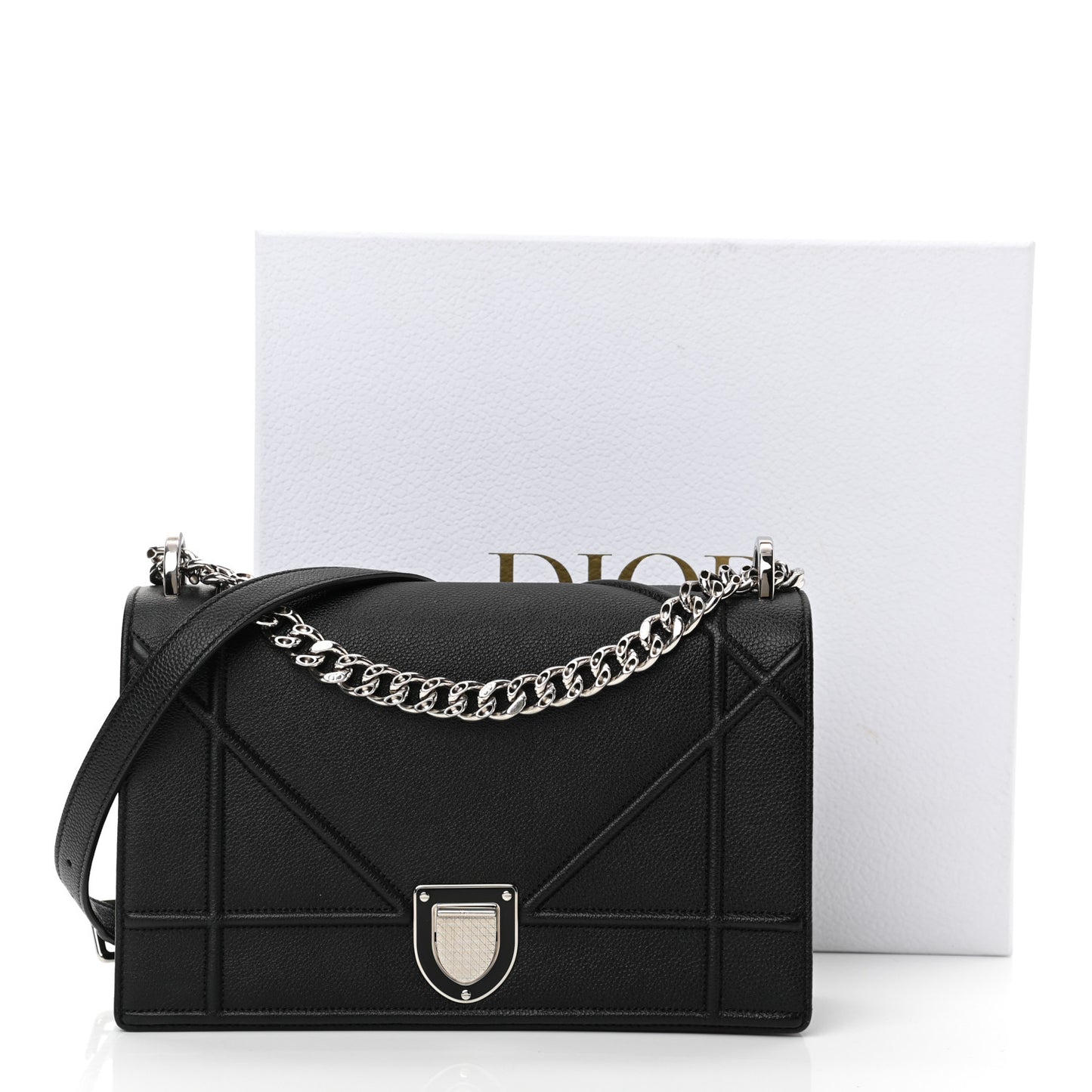 Grained Calfskin Medium Diorama Flap Bag Black