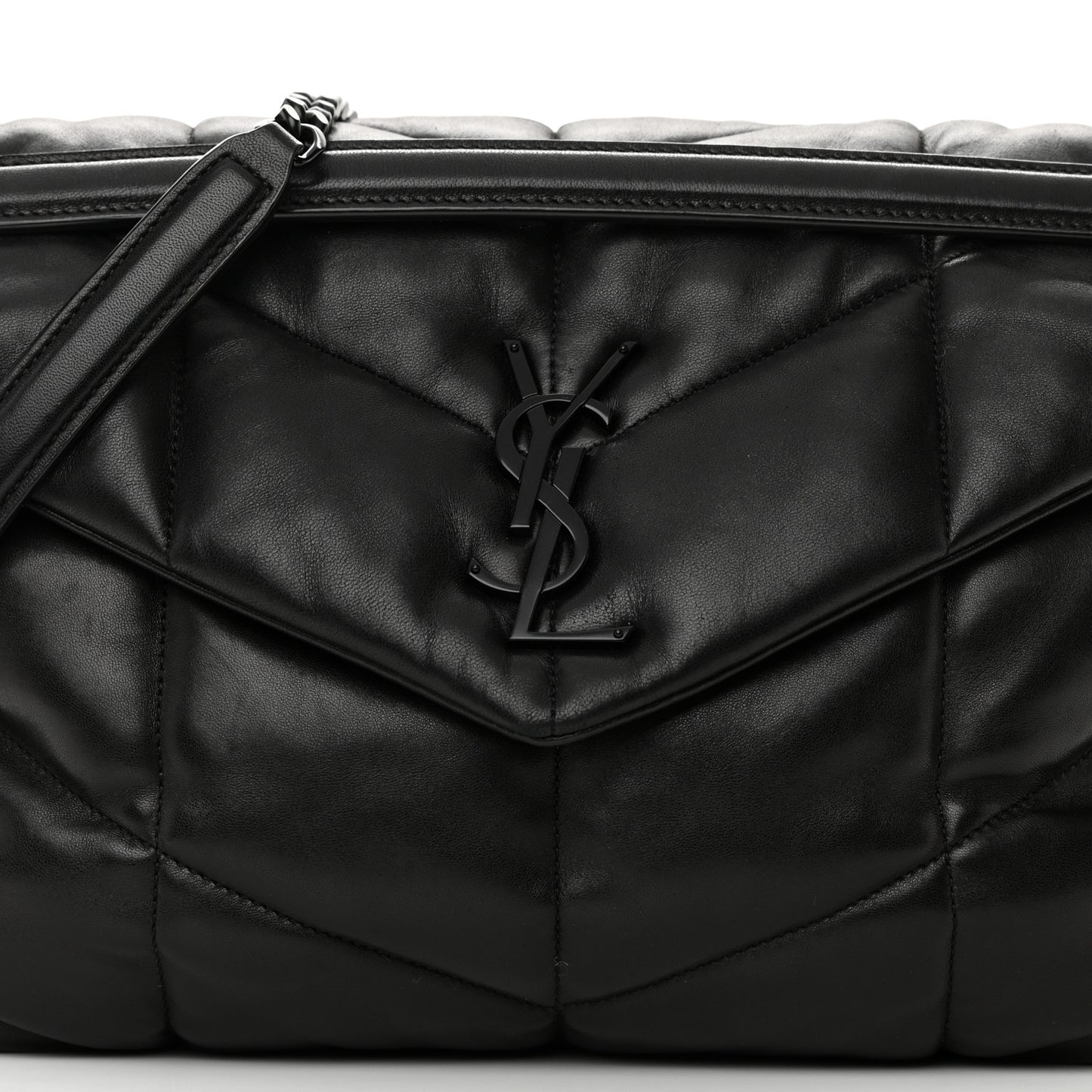 Lambskin Quilted Monogram Monochrome Medium Loulou Puffer Chain Satchel Black