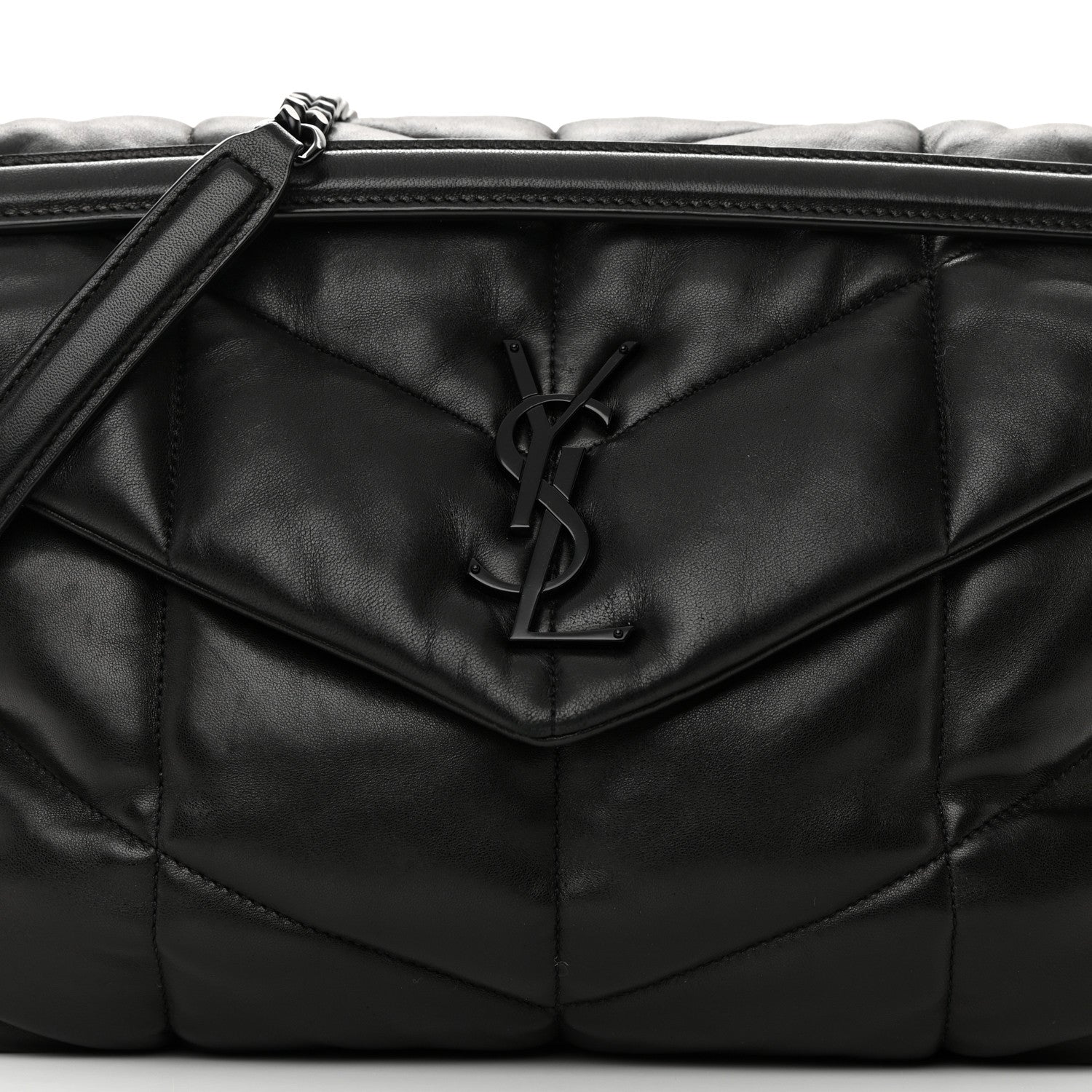 Saint Laurent Lambskin Quilted Monogram Monochrome Medium Loulou Puffer Chain Satchel Black 5 of 14