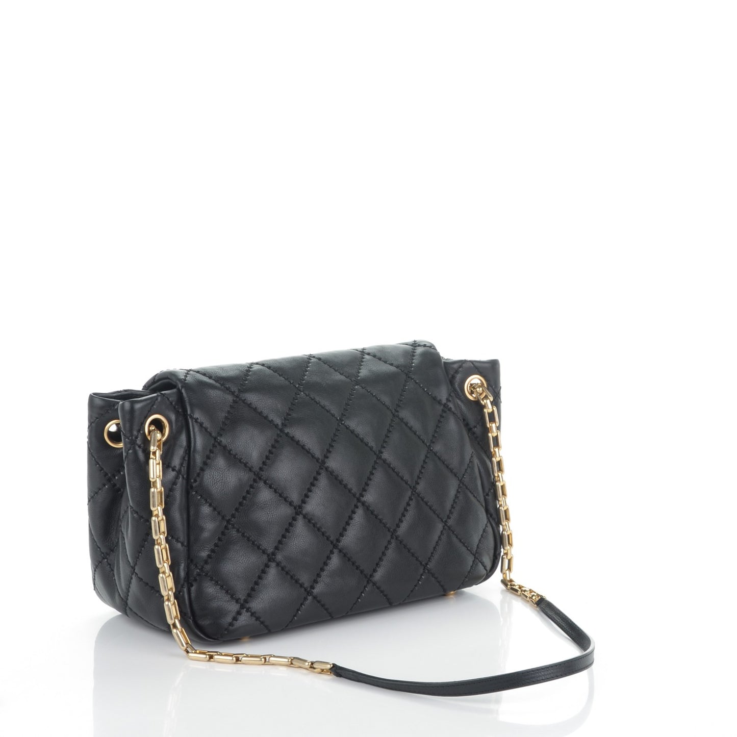 Calfskin Quilted Retro Chain Flap Black
