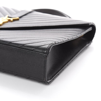 Saint Laurent Grain De Poudre Matelasse Chevron Large Monogram Satchel Black 8 of 8