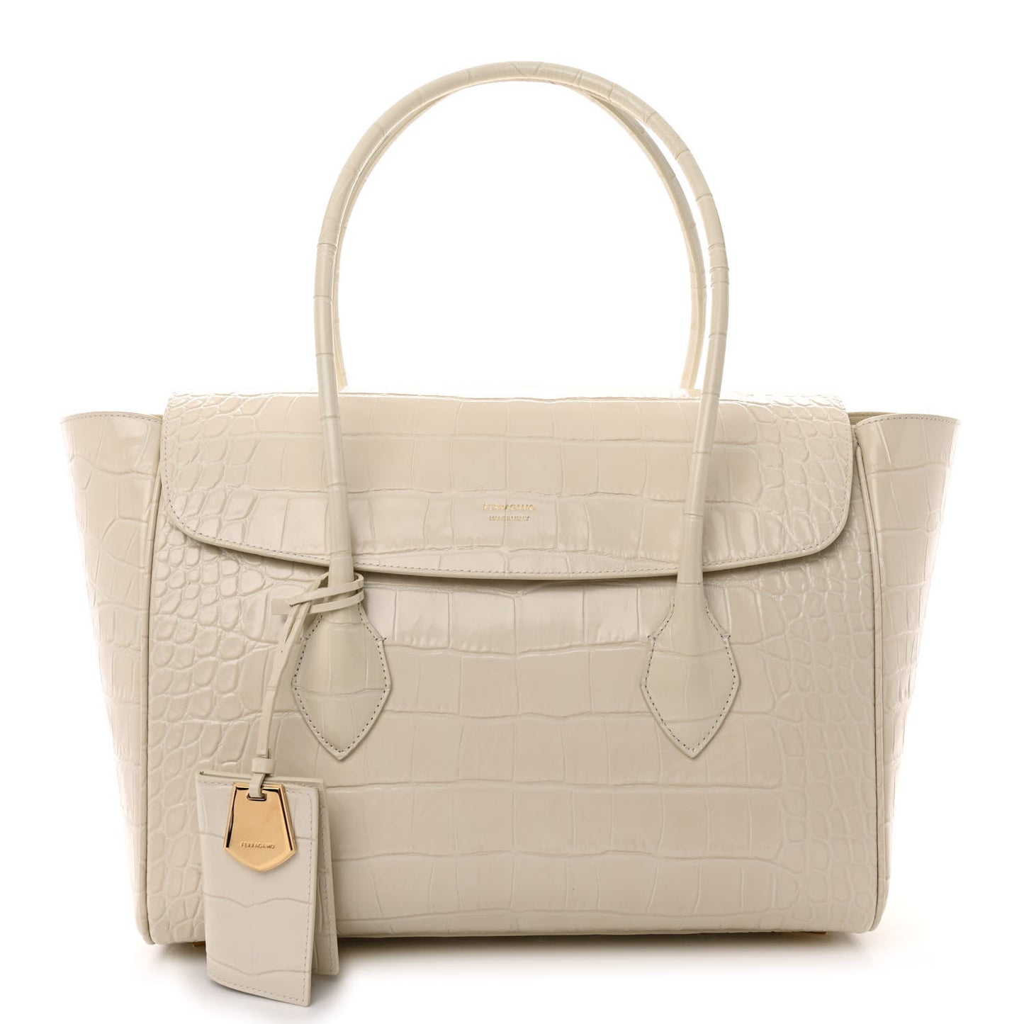 Calfskin Crocodile Embossed East-West Tote Mascarpone