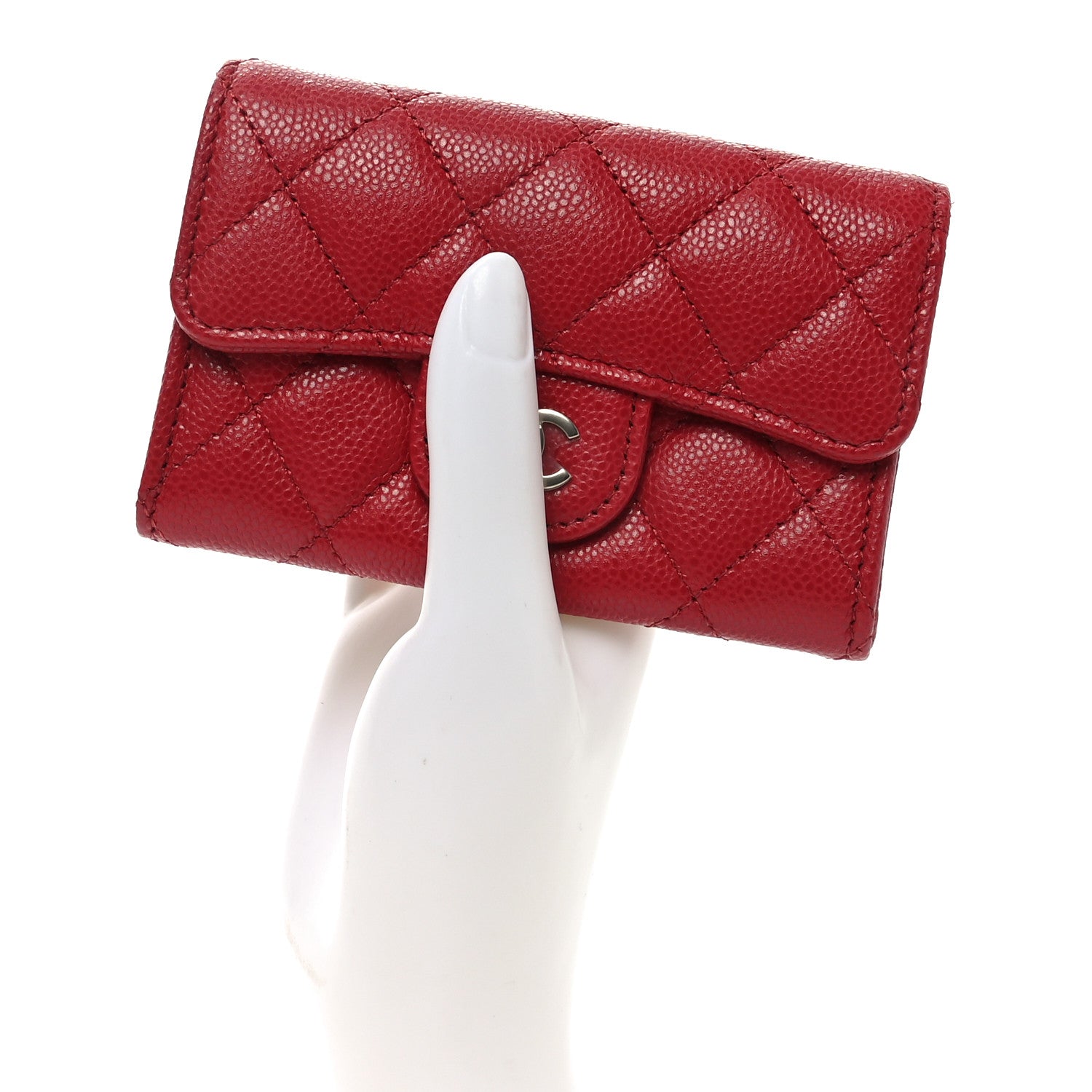 Chanel Caviar Quilted Flap Card Holder Wallet Red 2 of 9