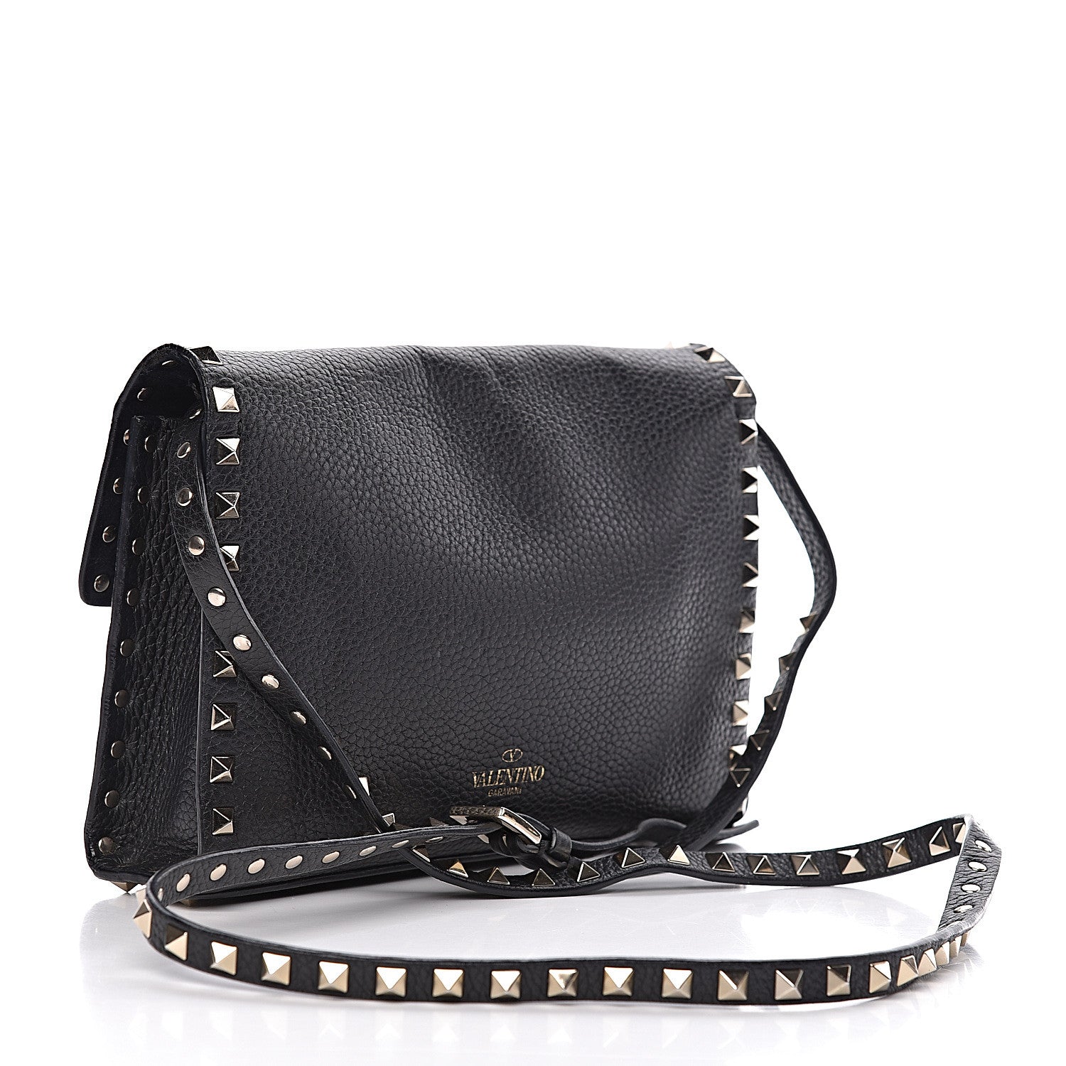 Valentino Garavani Pebbled Calfskin Medium Rockstud Flip Lock Crossbody Bag Black 3 of 14
