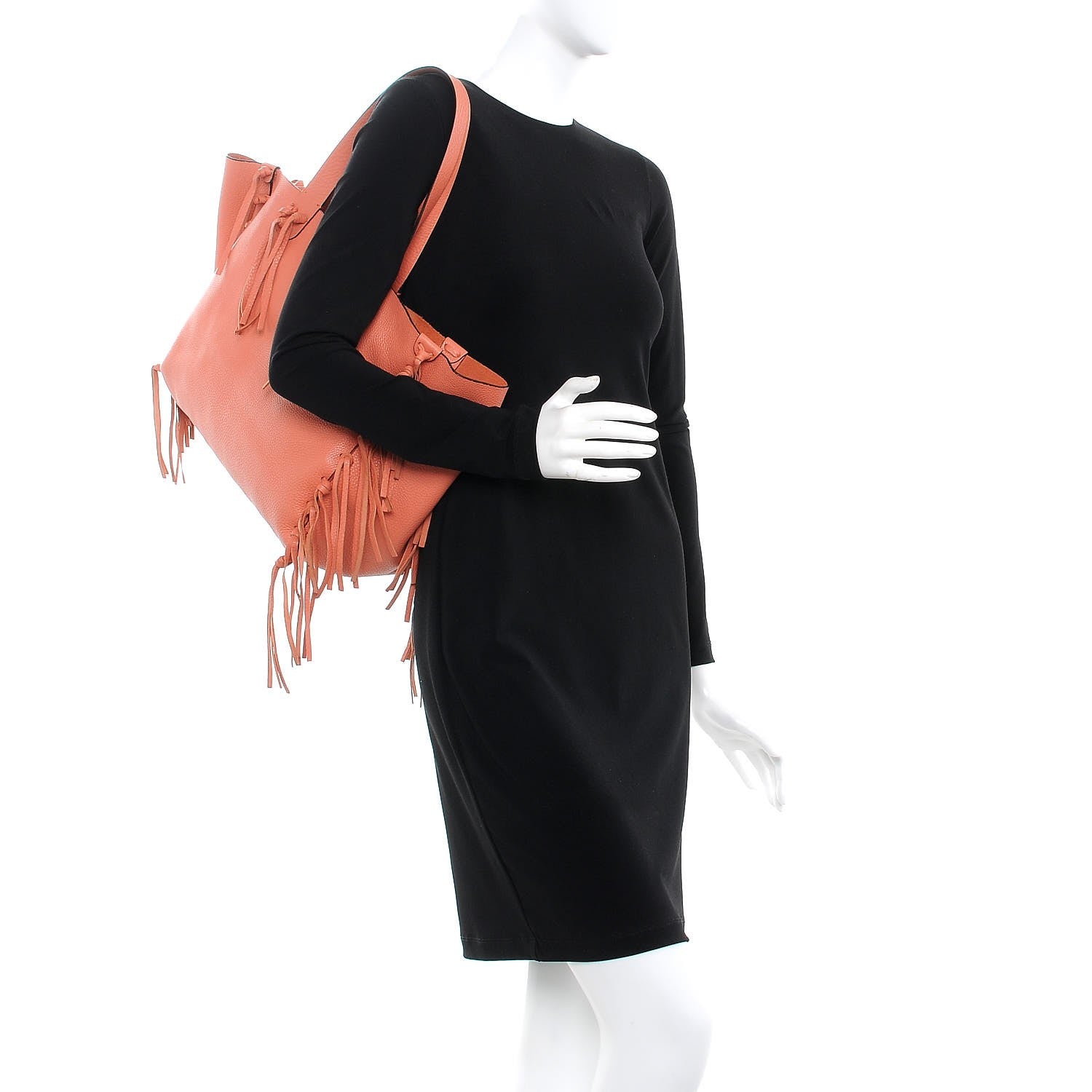 Valentino Garavani Grained Calfskin C-Rockee Fringe Tote Coral 2 of 8