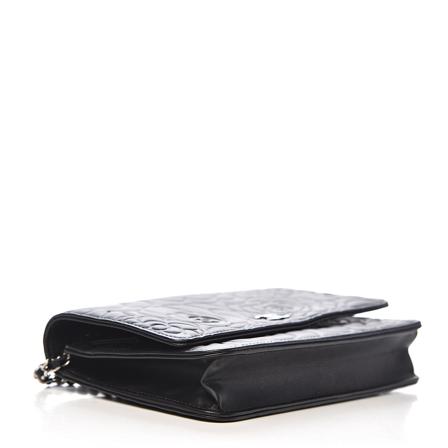 Chanel Lambskin Camellia Embossed Wallet on Chain WOC Black 3 of 11