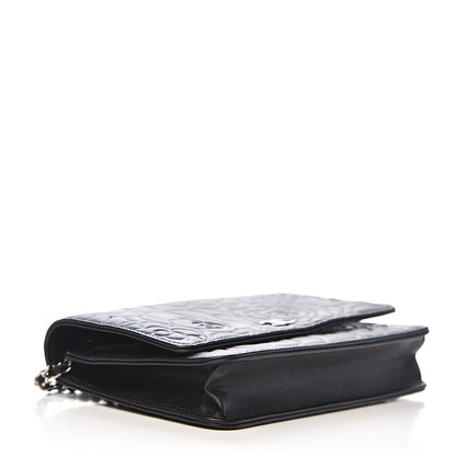 Chanel Lambskin Camellia Embossed Wallet on Chain WOC Black 3 of 11