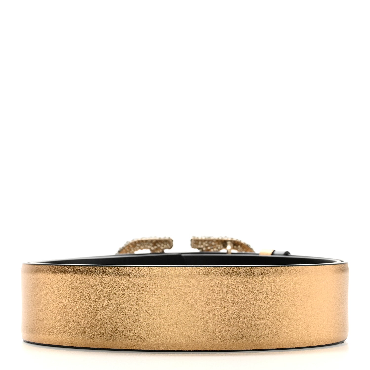 Valentino Garavani Calfskin Crystal VLogo 40mm Reversible Belt 110 44 Black Gold 3 of 7
