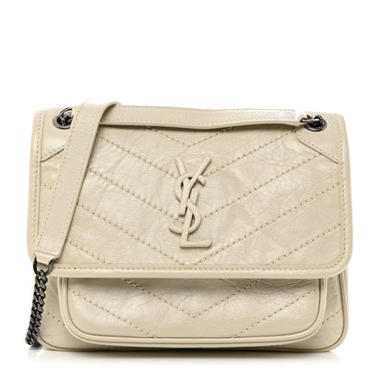 Saint Laurent Crinkled Calfskin Matelasse Monogram Baby Niki Chain Satchel Ivory 1 of 11