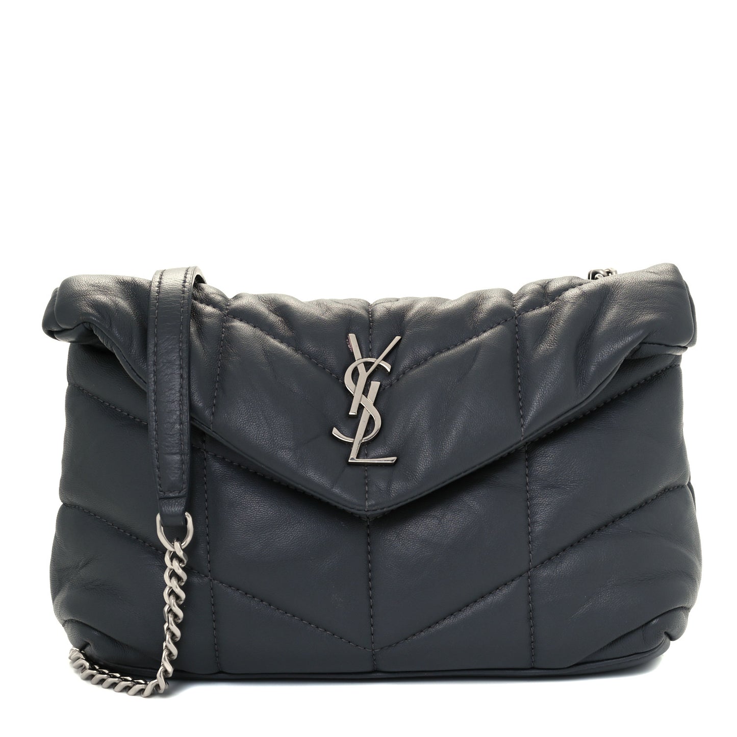 Lambskin Quilted Toy Loulou Puffer Monogram Chain Satchel Storm