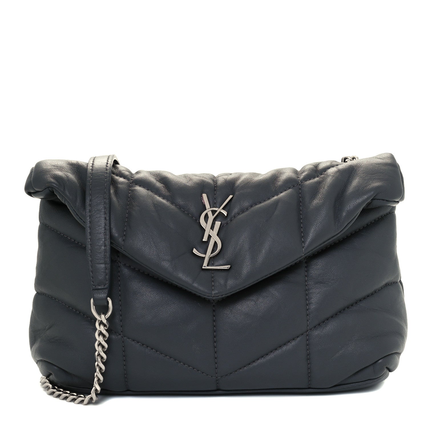 Saint Laurent Lambskin Quilted Toy Loulou Puffer Monogram Chain Satchel Storm 1 of 12