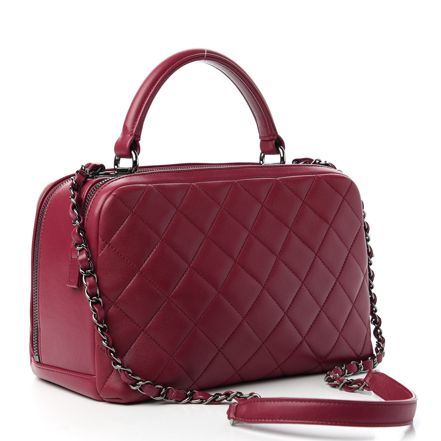 Lambskin Quilted Medium Trendy CC Bowling Bag Dark Pink