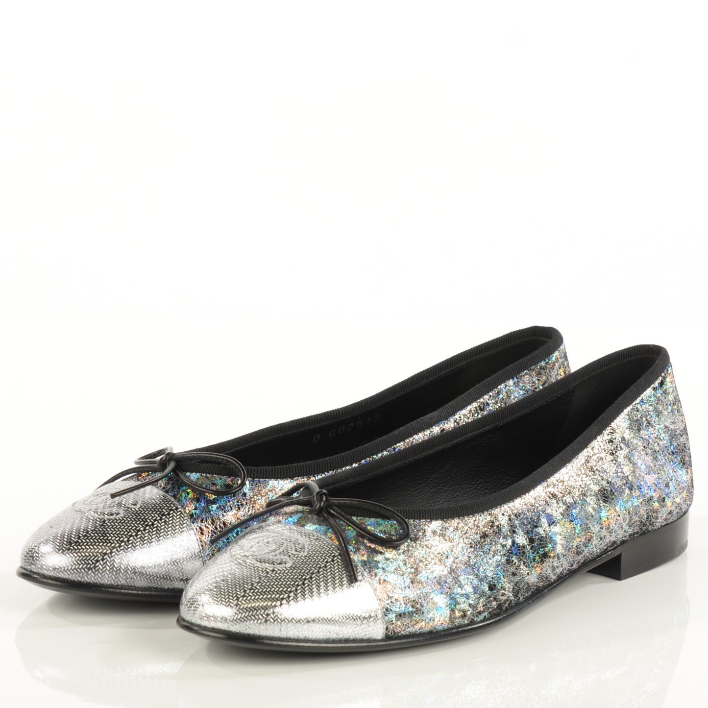 Metallic Calfskin Hologram Cap Toe Ballerina Flats 38.5 Silver