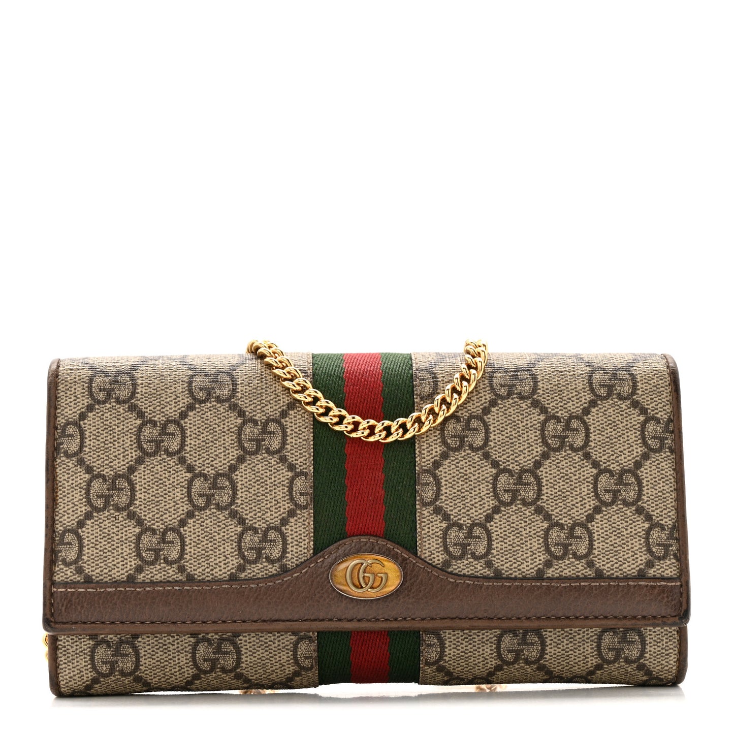 GG Supreme Monogram Web Ophidia Wallet On Chain Brown