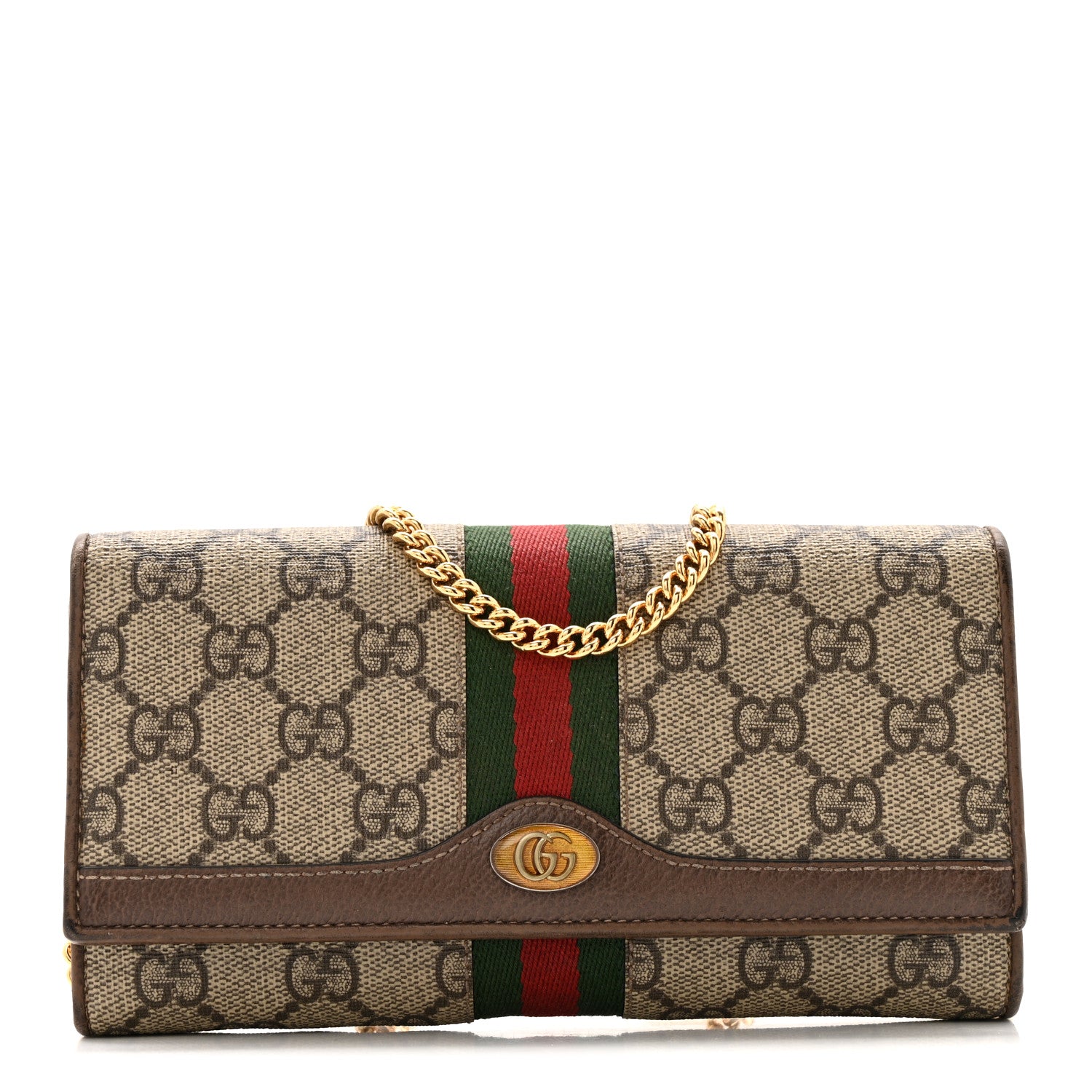 Gucci GG Supreme Monogram Web Ophidia Wallet On Chain Brown 1 of 14