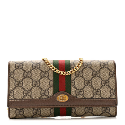 Gucci GG Supreme Monogram Web Ophidia Wallet On Chain Brown 1 of 14