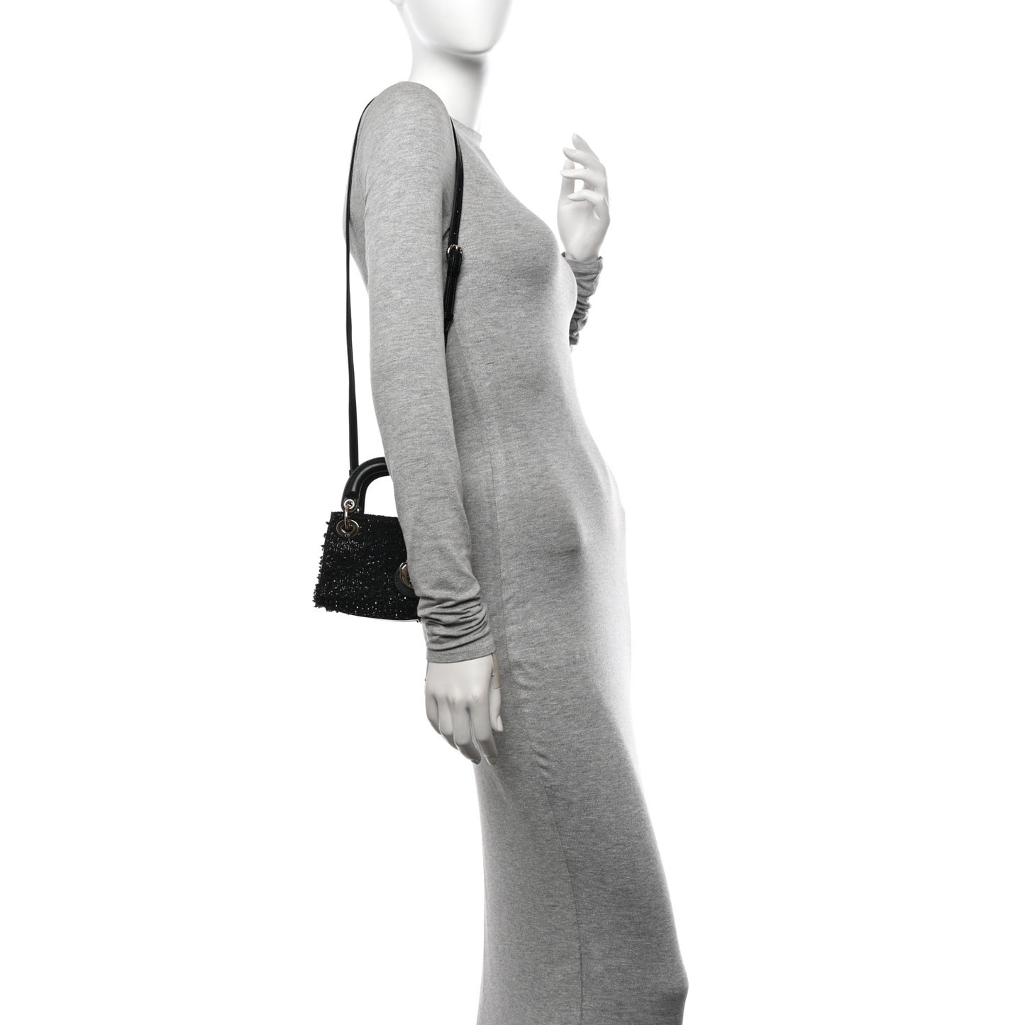 Lambskin Beaded Micro Lady Dior Black