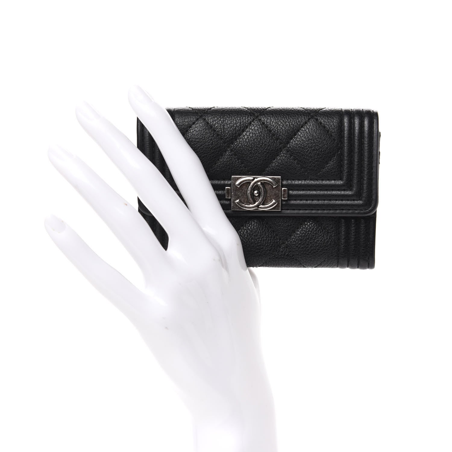 Chanel Calfskin Quilted Boy Flap Card Holder Black 2 of 9