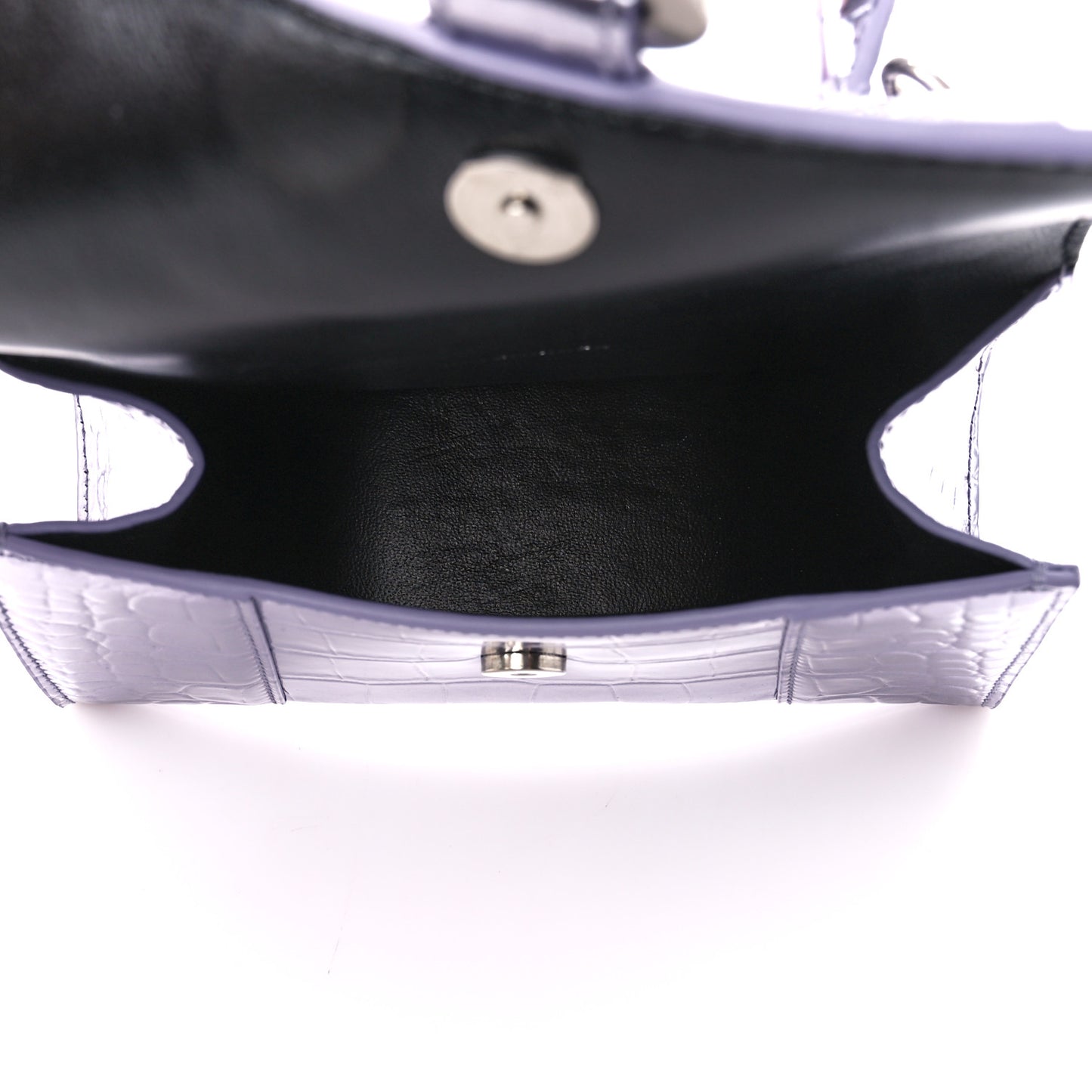 Metallic Calfskin Crocodile Embossed Hourglass Top Handle Bag XS Lilac
