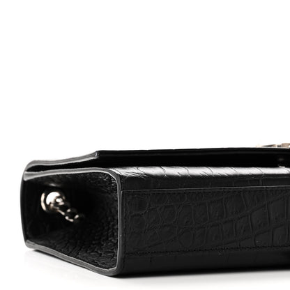 Saint Laurent Calfskin Crocodile Embossed Medium Classic Monogram Kate Tassel Satchel Black 8 of 9
