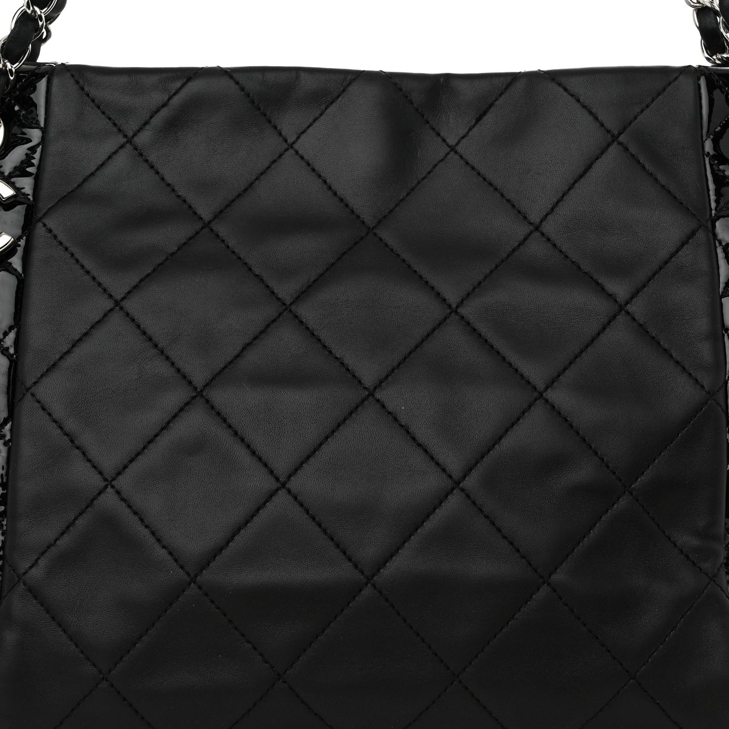 Lambskin Patent Quilted CC Shopping Tote Black