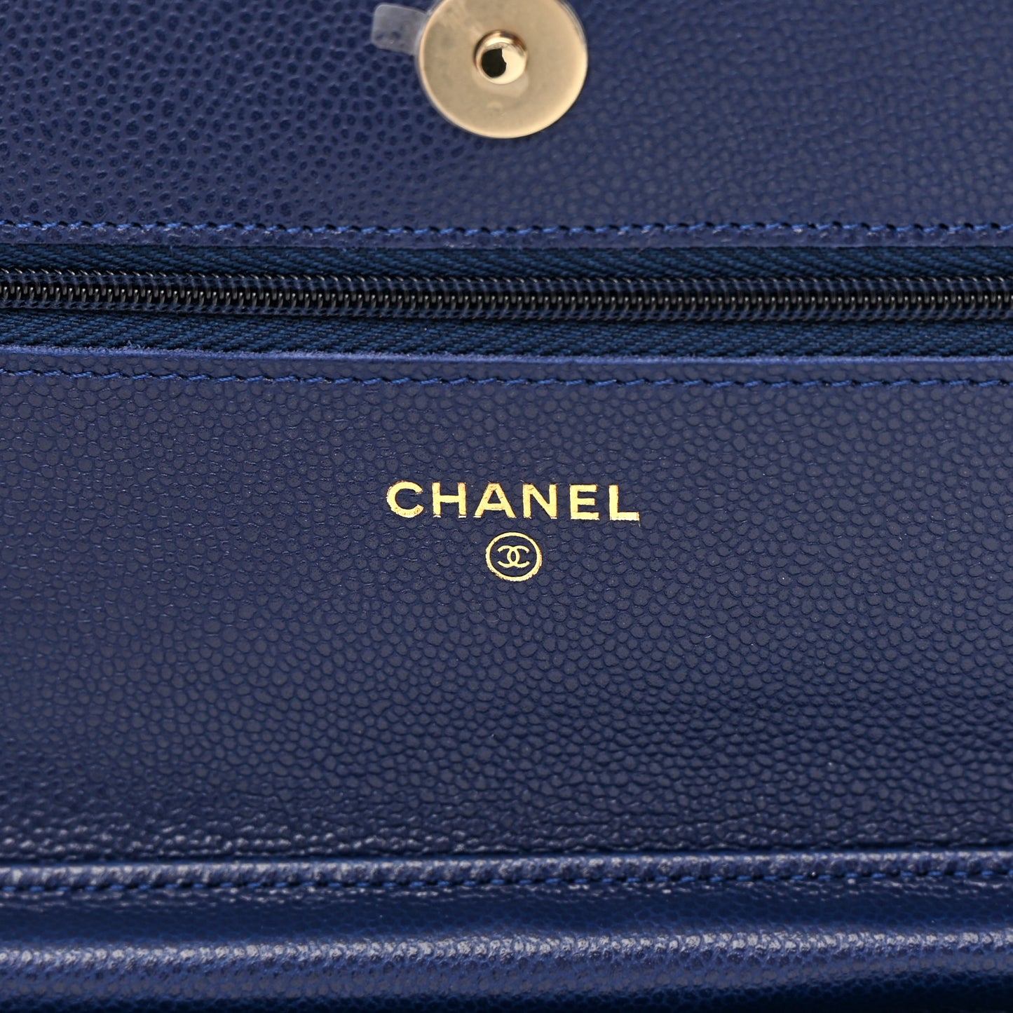 Caviar Quilted Wallet on Chain WOC Navy Blue